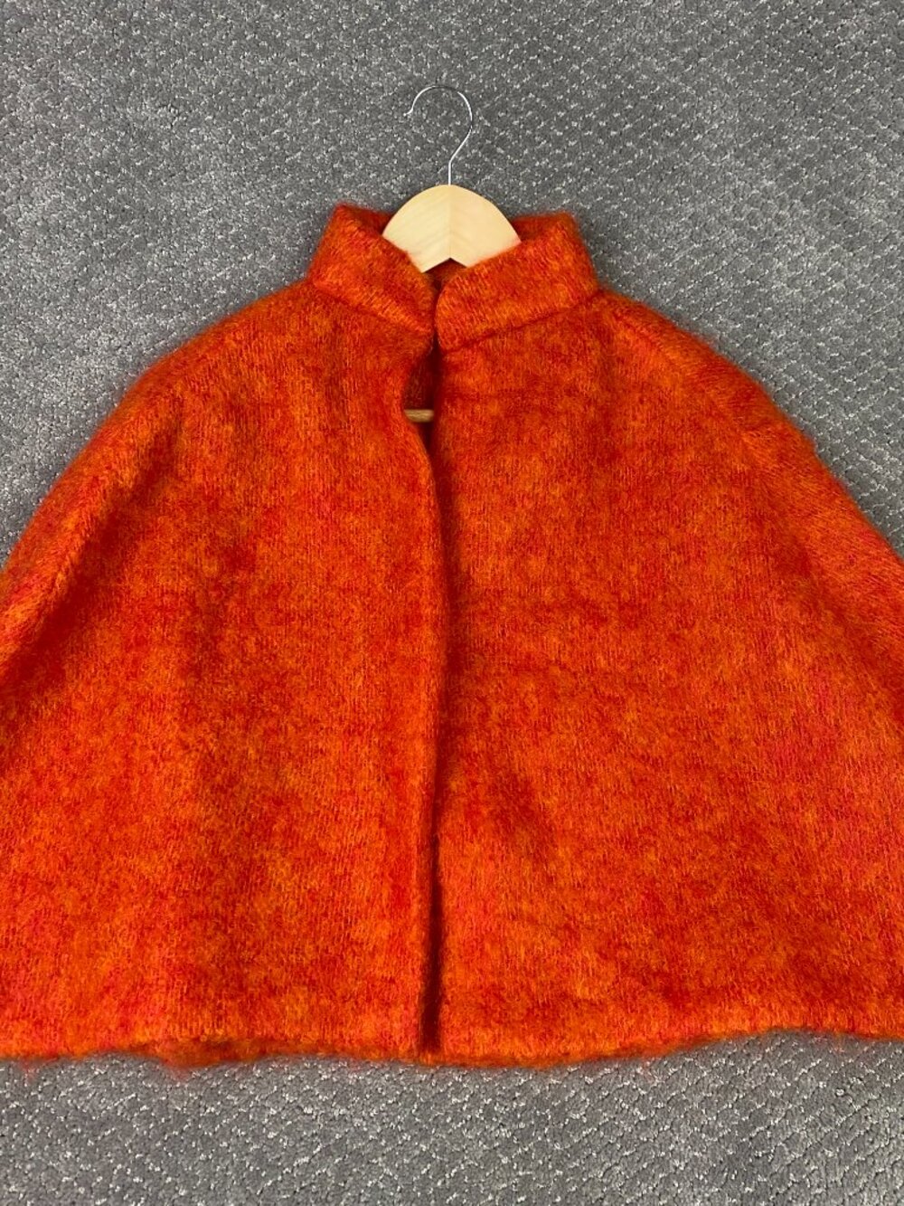 Vintage Donegal Designs Irish Mohair Wool Cape Wrap Cloak Shawl Orange